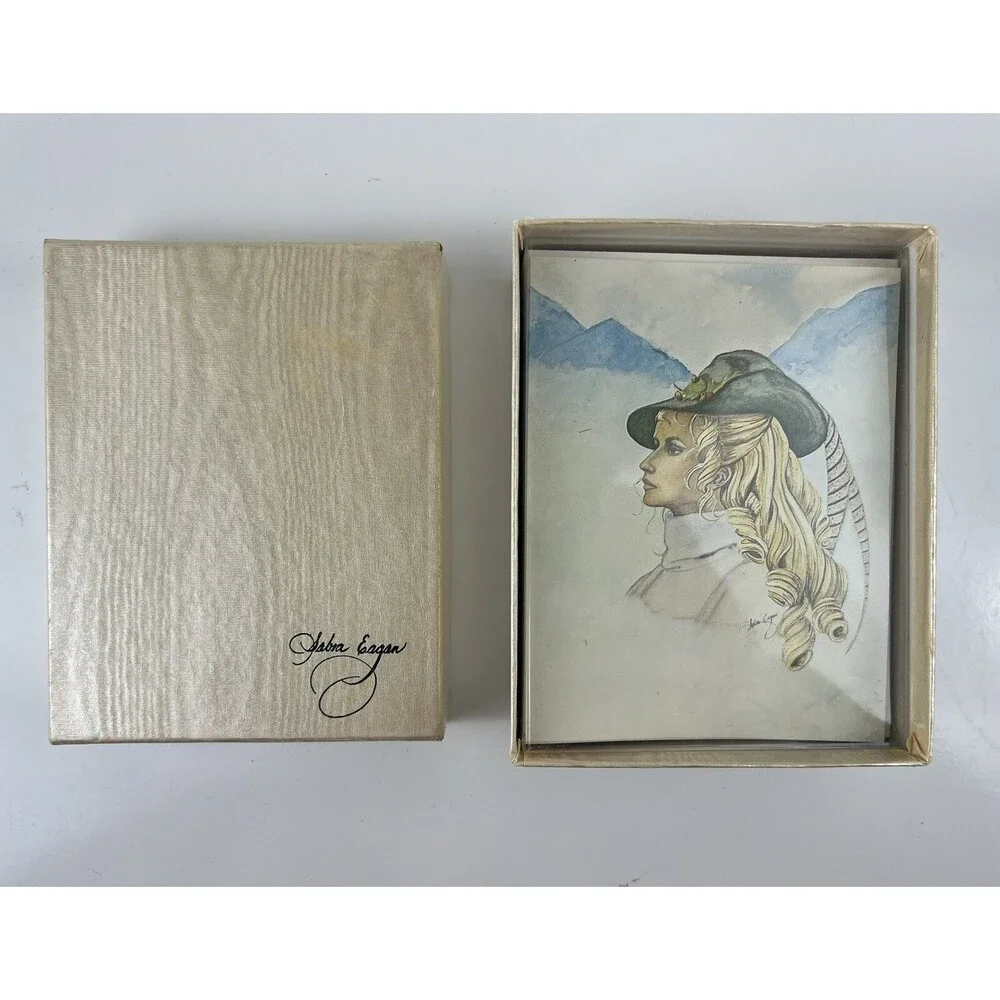 Vintage MCM Female Illustration Retro Women Portrait Blank Greeting Cards Kitsch